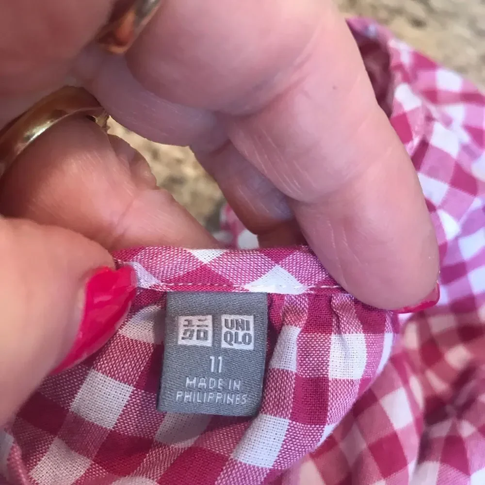 Uniqlo Girls Size 11 Pink White Checkered Dress